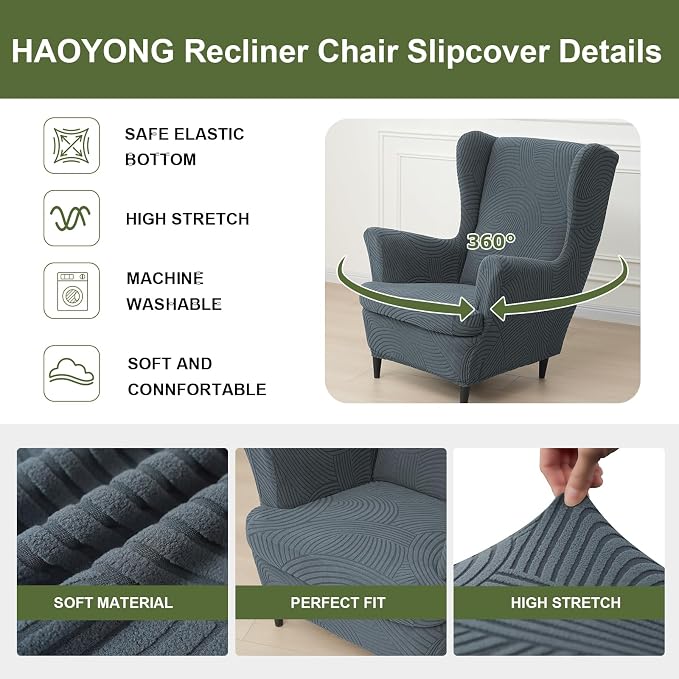 HAOYONG Wing Chair Slipcovers Printed Wingback Chair Covers 2 Pieces Wingback - Image 4