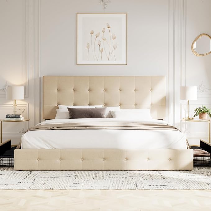Allewie Upholstered King Size Platform Bed Frame - Image 3
