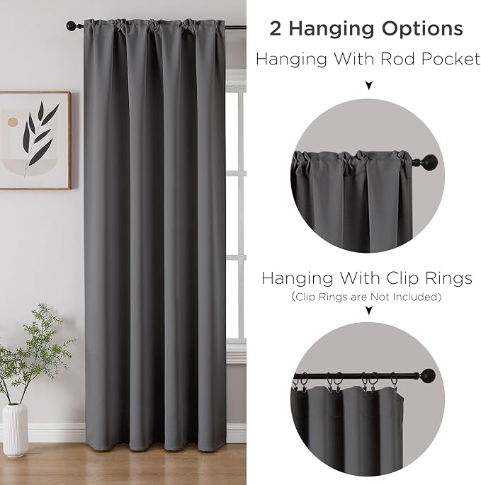 CUCRAF Light Grey Blackout Curtains 96 inch Length 2 Panels Set, Rod Pocket - Image 3