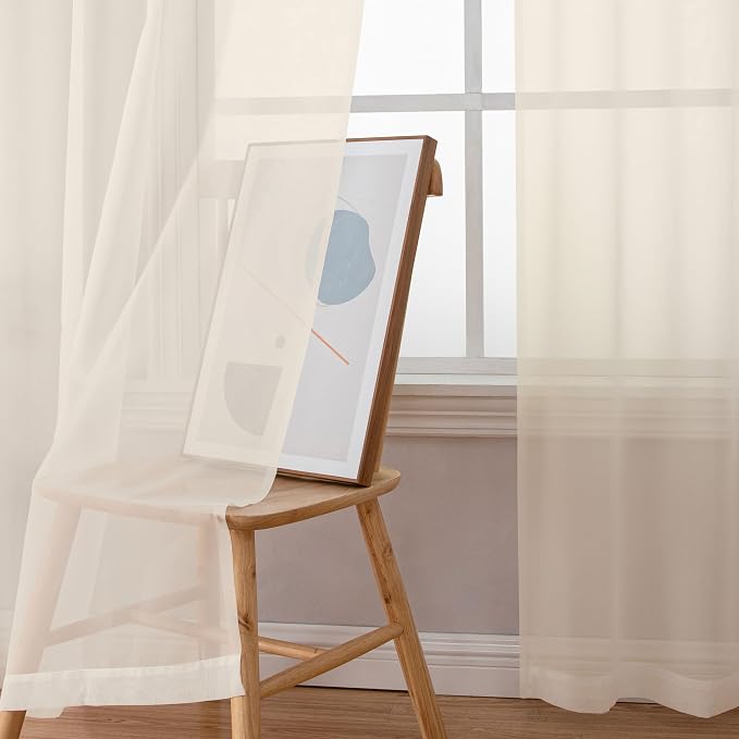 Simplebrand Cream Sheer Curtains 63 Inch Length 2 Panels, Rod Pocket Solid - Image 7