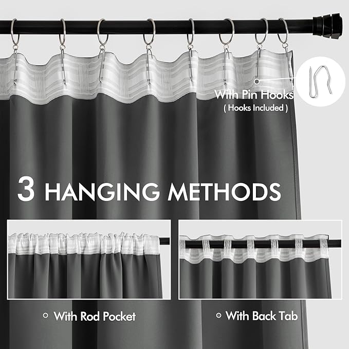 MIULEE Back Tab Grey Blackout Curtains 102 Inch Long 2 Panels Set - Image 3