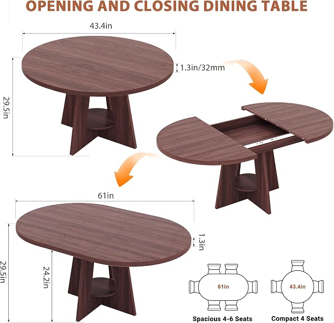 Extendable Dining Table, Round Kitchen Dining Room Dinner Table - Image 2