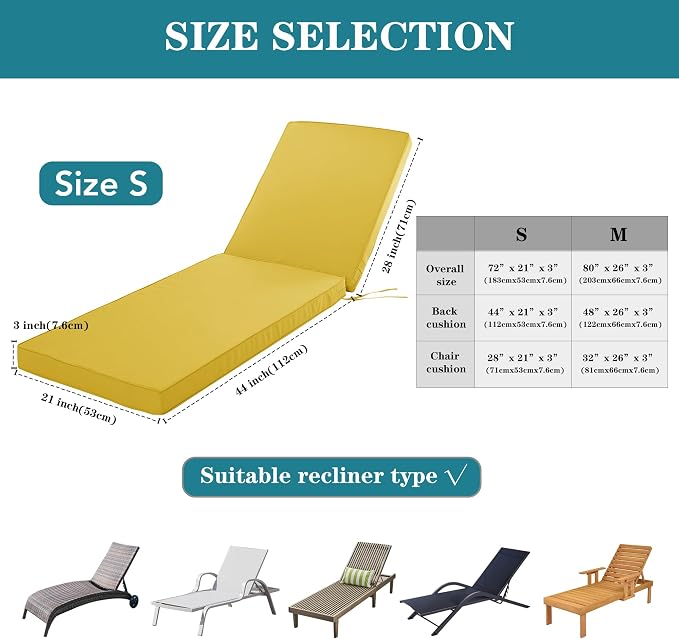Chaise Lounge Cushion for Outdoor Furniture, Waterproof Fade and Tear Resistant - Image 3