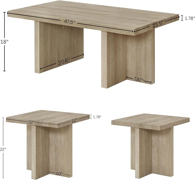 Roundhill Furniture Mchome 3-Piece Coffee Table Set, Coffee Table and Two End - Image 13