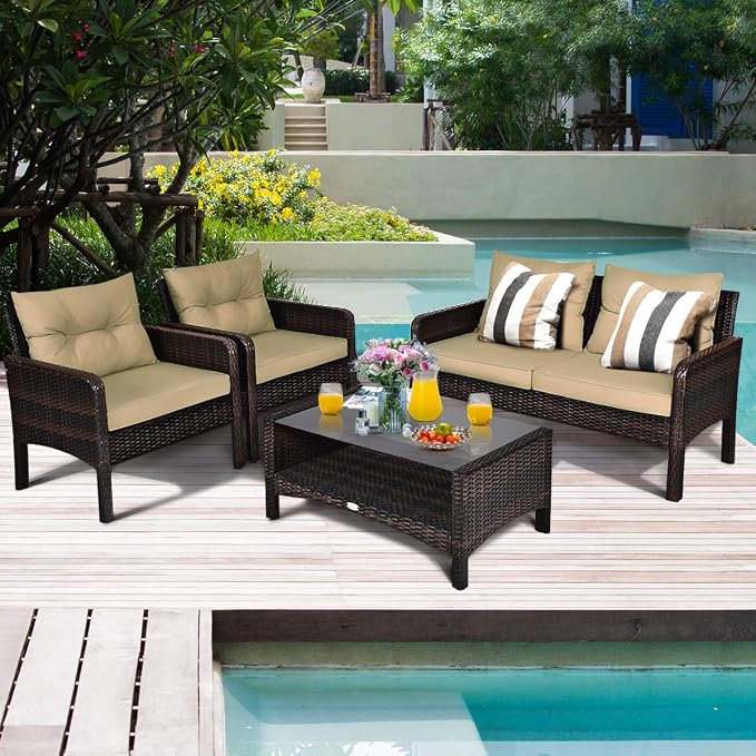 Tangkula 4 Piece Patio Furniture Set, Outdoor Wicker Conversation Set - Image 3