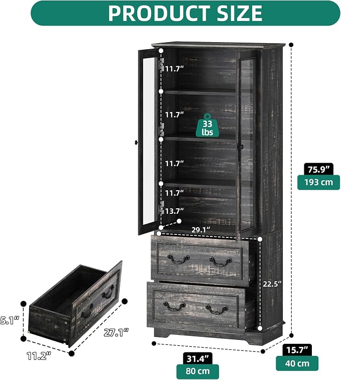 YITAHOME 76'' Tall Kitchen Pantry Cabinet, Freestanding Storage Cabinet - Image 2