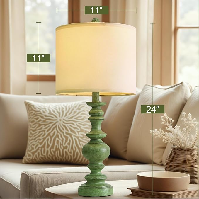 BOBOMOMO 24" Farmhouse Table Lamps Set of 2 – Sage Green Bedside Lamps - Image 3