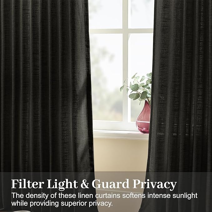 IVAPUPU Pinch Pleated Curtains 90 Inches Long, Light Filtering Thick Linen - Image 2