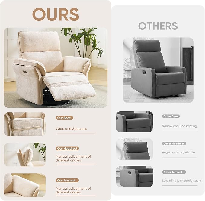 Oversized Power Recliner Chair Swivel Glider - Image 8