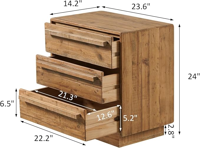 HOKYHOKY Set of 2 Reclaimed Solid Wood Nightstand-24 Inches Large End Table - Image 3