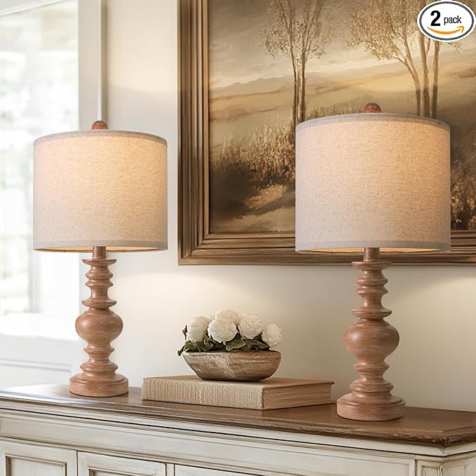 BOBOMOMO 20" Rustic Bedside Lamps Set of 2- Vintage Resin Table Lamps by BOBOMOMO