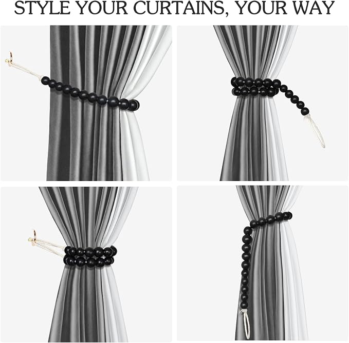 Hion 6 Pcs Boho Curtain Tiebacks, Wood Beads Curtain Holdbacks, Outdoor - Image 4