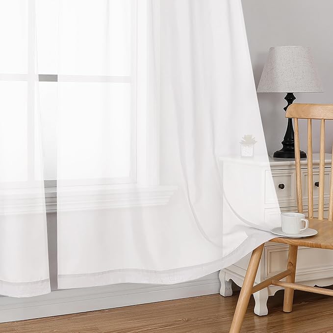 Simplebrand White Short Sheer Curtains 45 Inch Length - Image 4