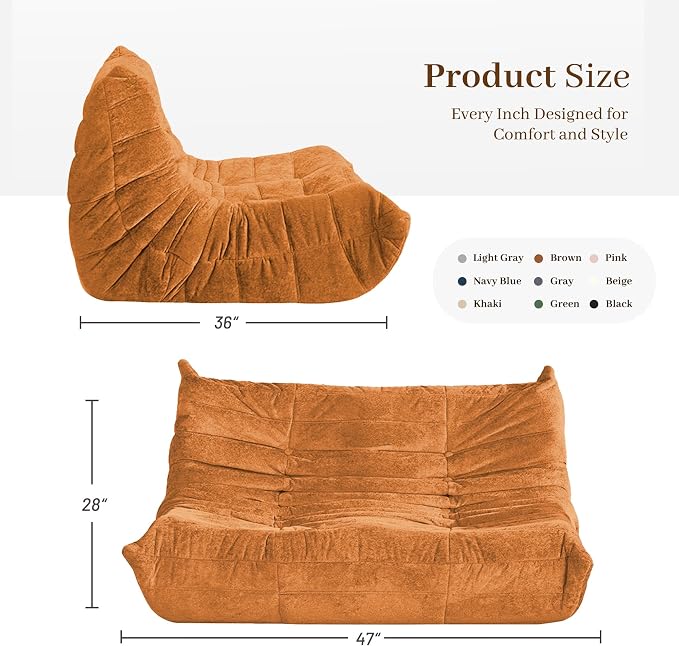 Bean Bag Chair, 2 Seater Lazy Bean Bag Sofa Memory Foam Couch, Giant Bean Bag - Image 3