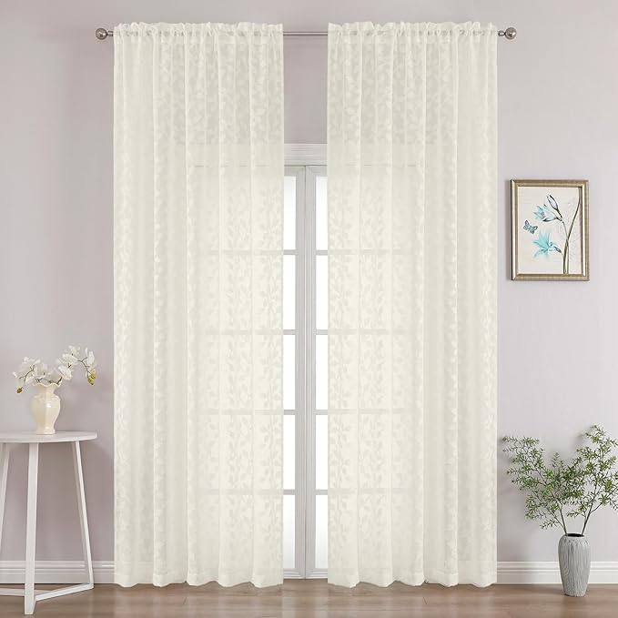Chyhomenyc Ivory Sheer Curtains 96 Inch Length 2 Panels Set, Light Filtering by Chyhomenyc