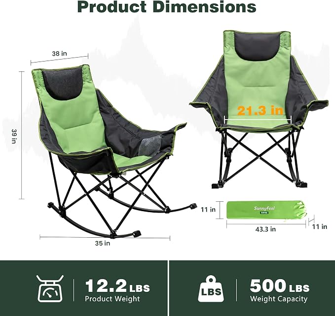 SUNNYFEEL Oversized Rocking Camping Chair 2 Pack, Fully Padded Patio Chair - Image 3