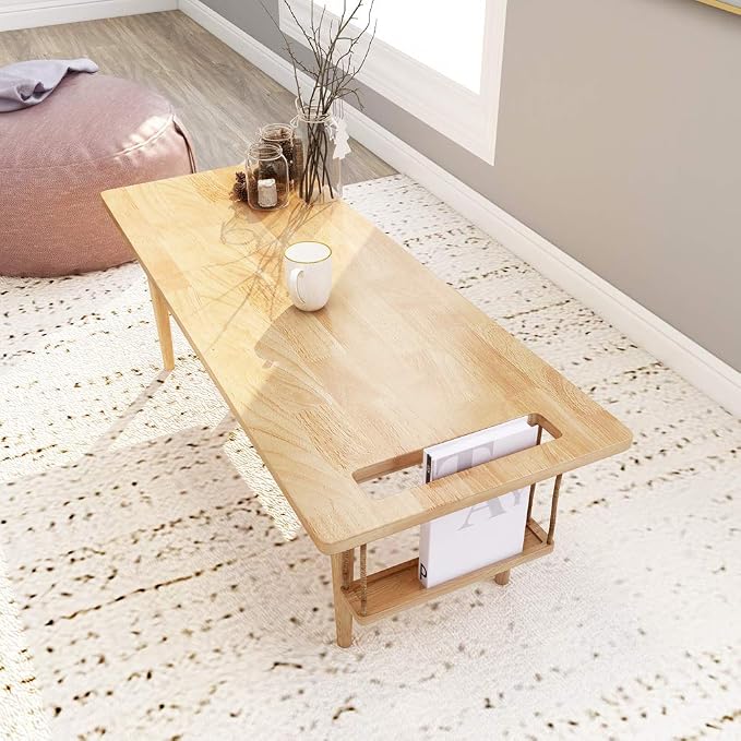 WoodShine Mid Century Modern Mini-Swing Wooden Coffee/Tea Table, Japanese - Image 9