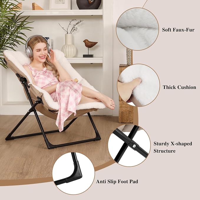 Comfy Saucer Chair for Adults, Soft Faux Fur Bedroom Chair, Accent Dorm Chairs - Image 5