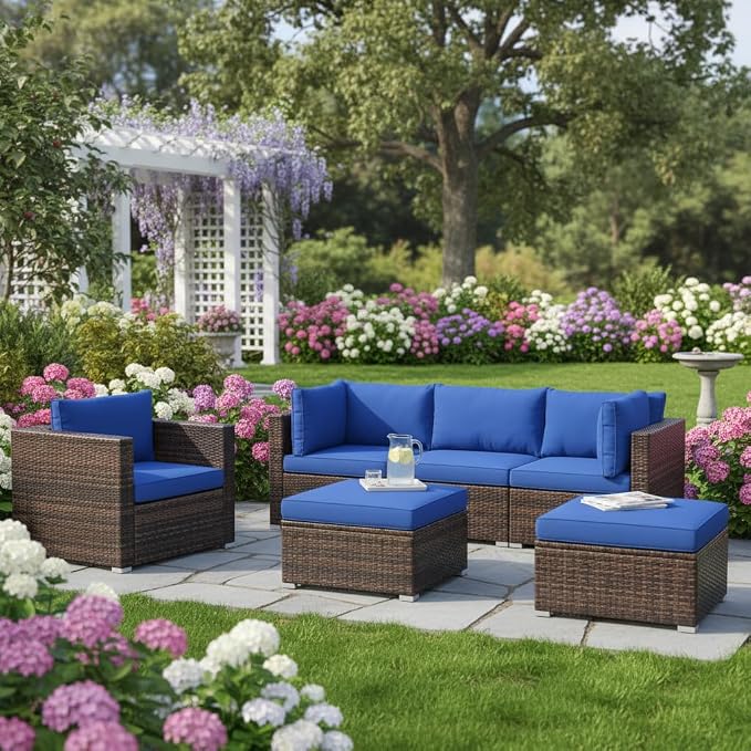 Tangkula 6 Pieces Wicker Patio Furniture Set, PE Rattan Outdoor Sectional by TANGKULA
