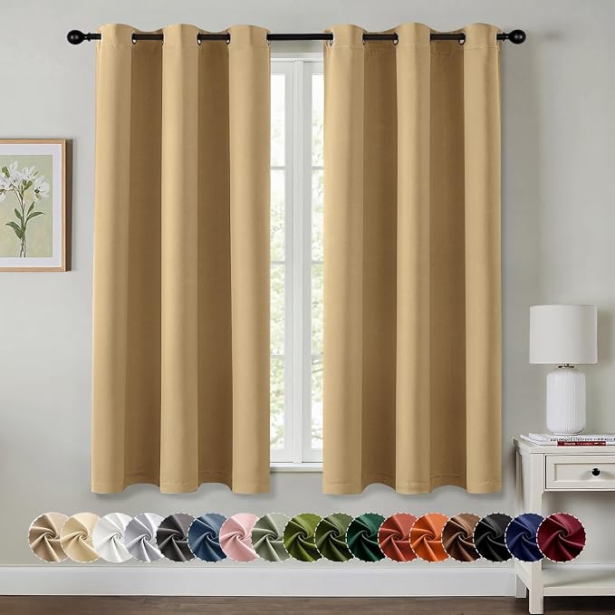 MIULEE Gold Blackout Curtains for Bedroom Living Room 63 Inches Long 2 Panels by MIULEE