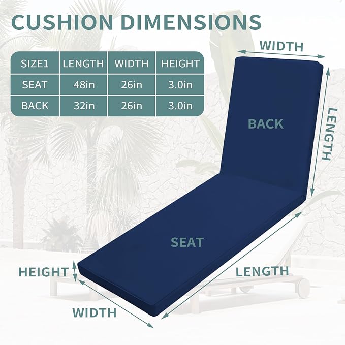 Outdoor Chaise Lounge Cushions for Patio, Lounge Chair Cushions, Waterproof - Image 4
