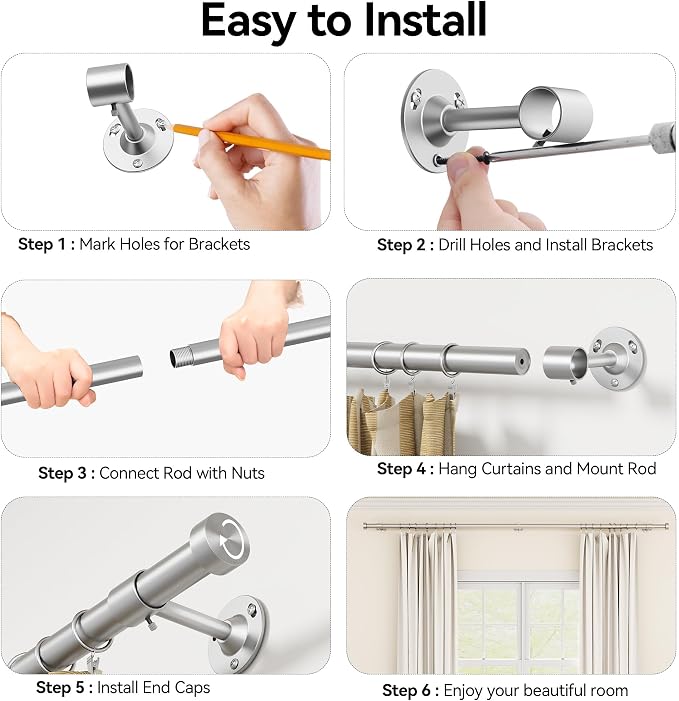 YaFex 2 Pack Heavy Duty Curtain Rods 32-90 Inch, 1 Inch Adjustable Curtain Rod - Image 8