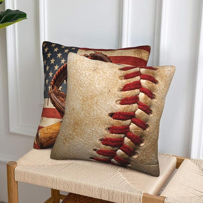 Baseball with American Flag Pillow Covers 18x18 Set of 2, Vintage Baseball - Image 6