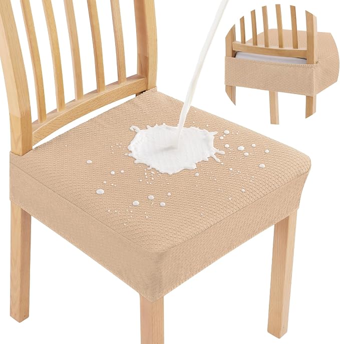 Smiry Waterproof Seat Covers for Dining Room Chairs Set of 6, Stretch Jacquard by Smiry