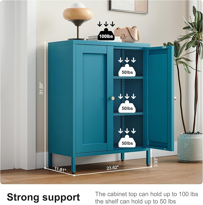Bevivog Bathroom Floor Storage Cabinet, Metal Storage Sideboard - Image 3
