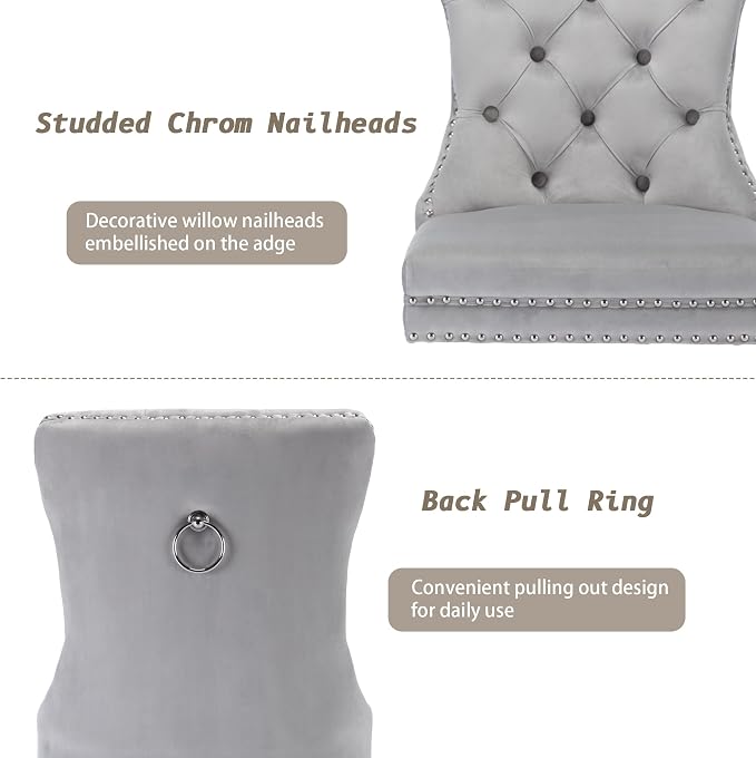 KCC Velvet Dining Chairs Set of 4, Upholstered High-end Tufted Dining Room Chair - Image 6