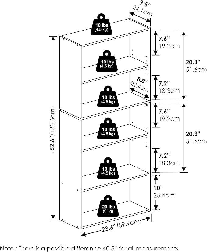 Furinno Jaya Book Shelf, 5-Tier Bookshelf, 52 Inch Tall Standing Bookcase - Image 2