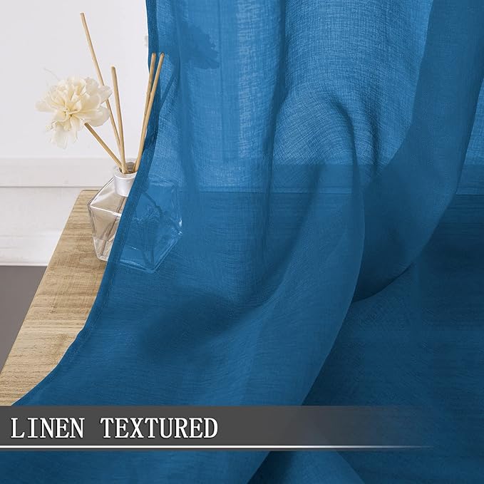 Tollpiz Short Sheer Curtains Living Room Linen Textured Curtain Sheers Light - Image 2