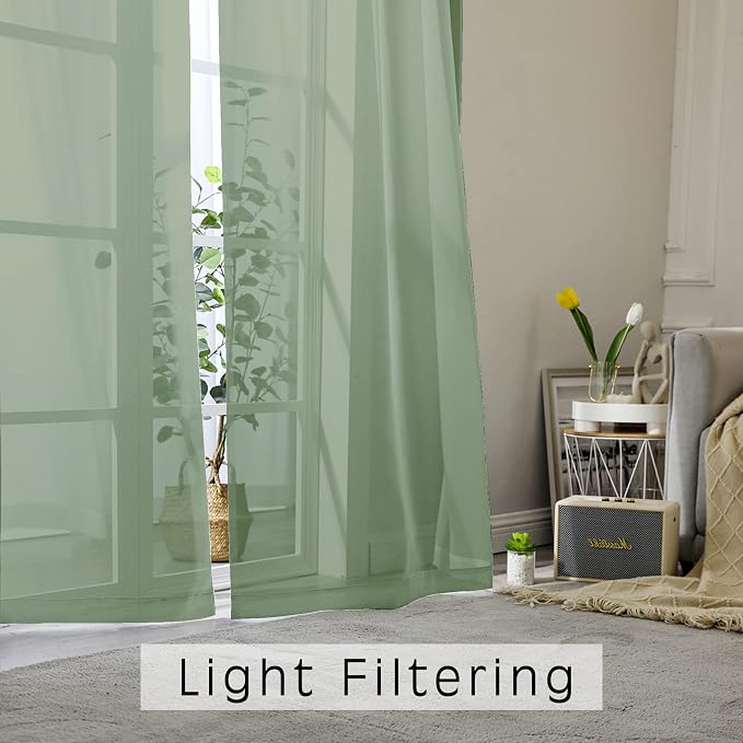 OWENIE Sheer Curtains Living Room 54 inches Long, Rod Pocket Curtain Sheers - Image 3