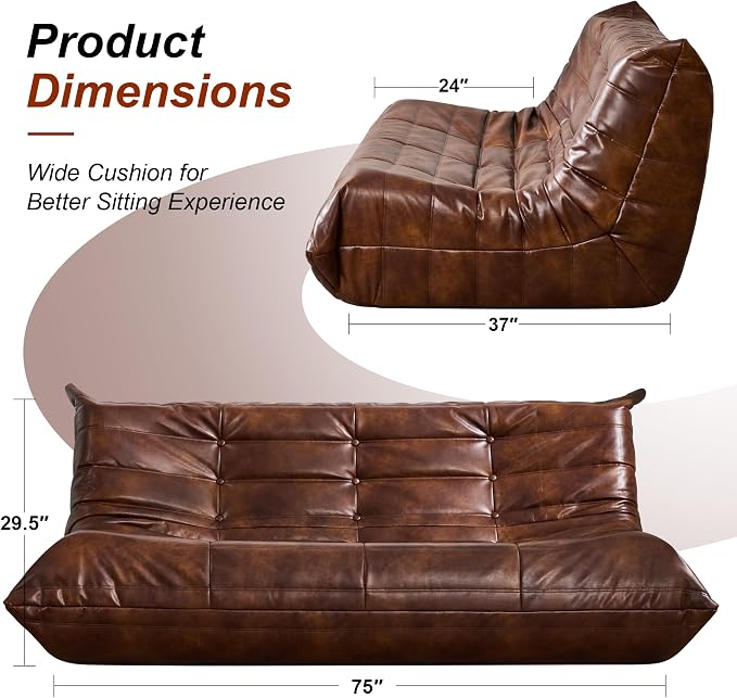 Hobestluk Bean Bag Chair Giant Bean Bag Sofa 3 Seater Bean Bag Chairs - Image 2