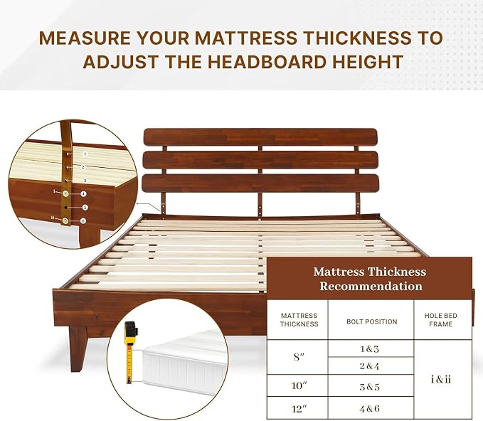 Bme Caden King Size Bed Frame and Adjustable Headboard, 15 Inch Mid Century - Image 6