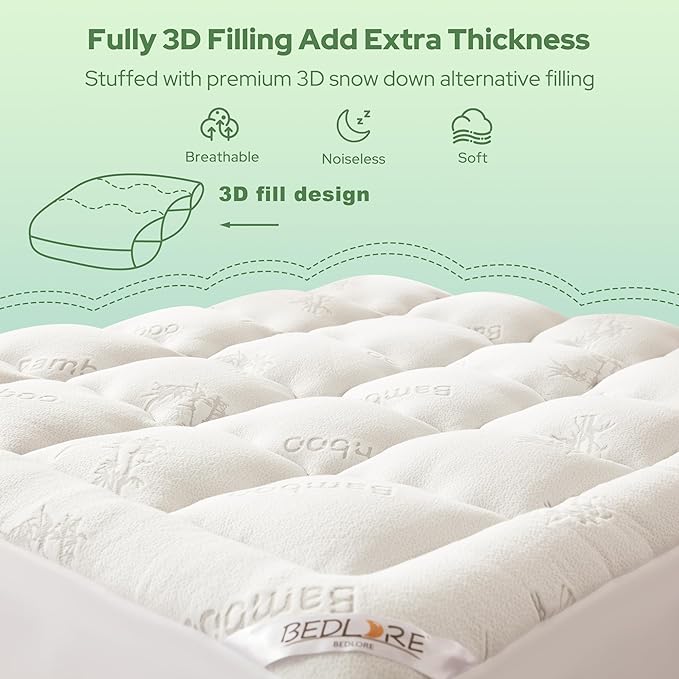 BEDLORE Twin XL Mattress Topper Viscose Derived from Bamboo, Thick Pillow Top - Image 5