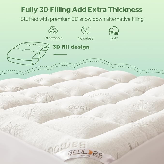 BEDLORE Queen Mattress Topper Viscose Derived from Bamboo, Thick Pillow Top - Image 5