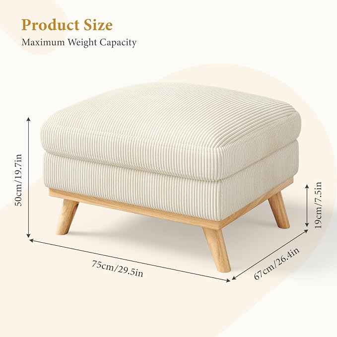 Vesgantti Large Ottoman for Modular Sofa, 29.5" Corduroy Pouf Ottoman - Image 2
