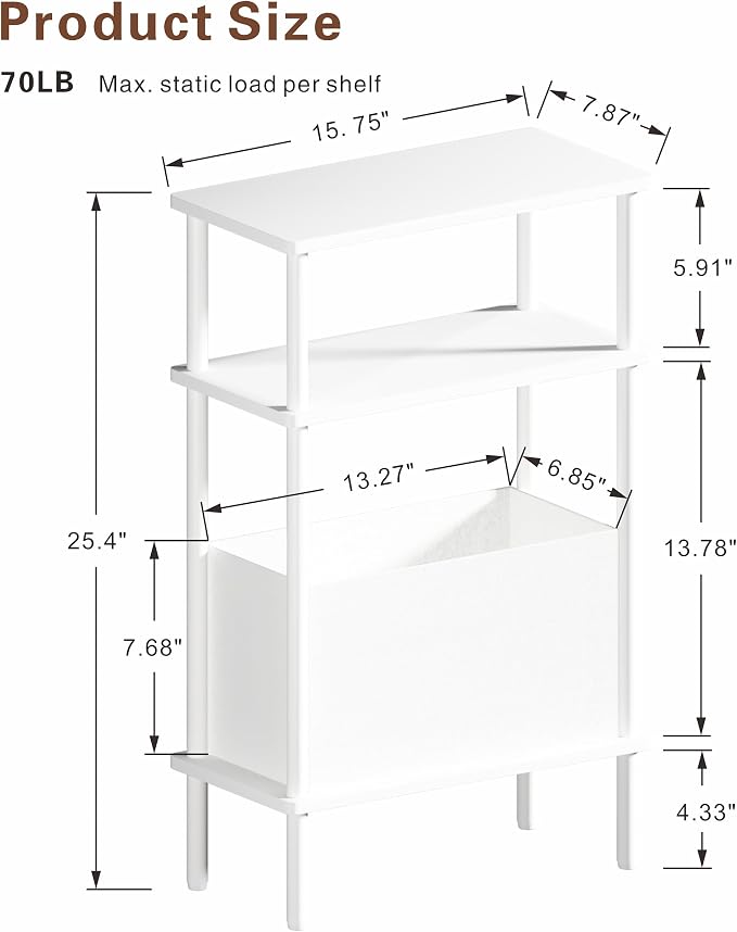 Narrow Side Table with Fabric Basket, End Table - Image 3
