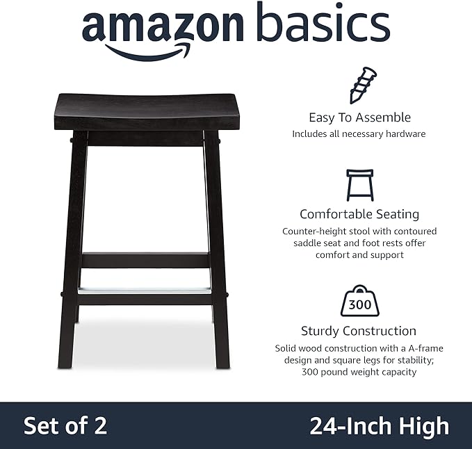 Amazon Basics Solid Wood Saddle-Seat Counter Height Bar Stools - Image 3