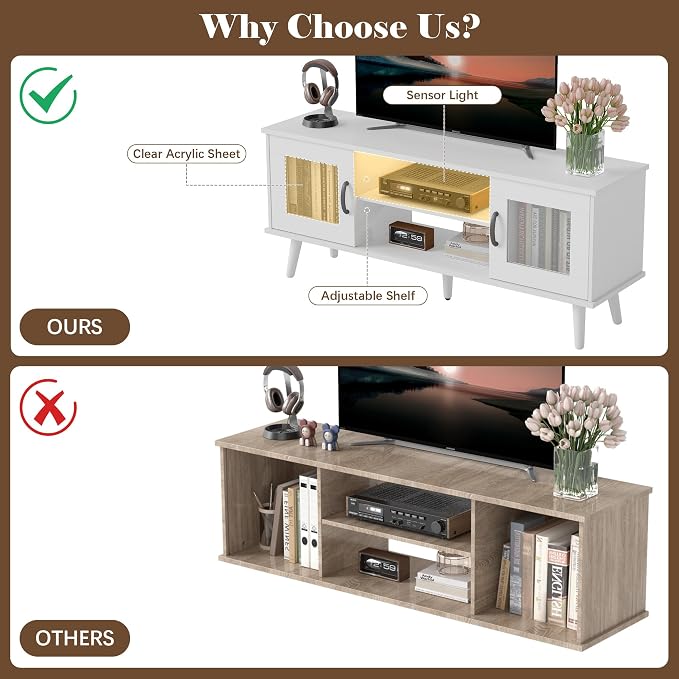 Turosur Wood TV Stand for 55 Inch TV, Mid Century Modern Entertainment Center - Image 3