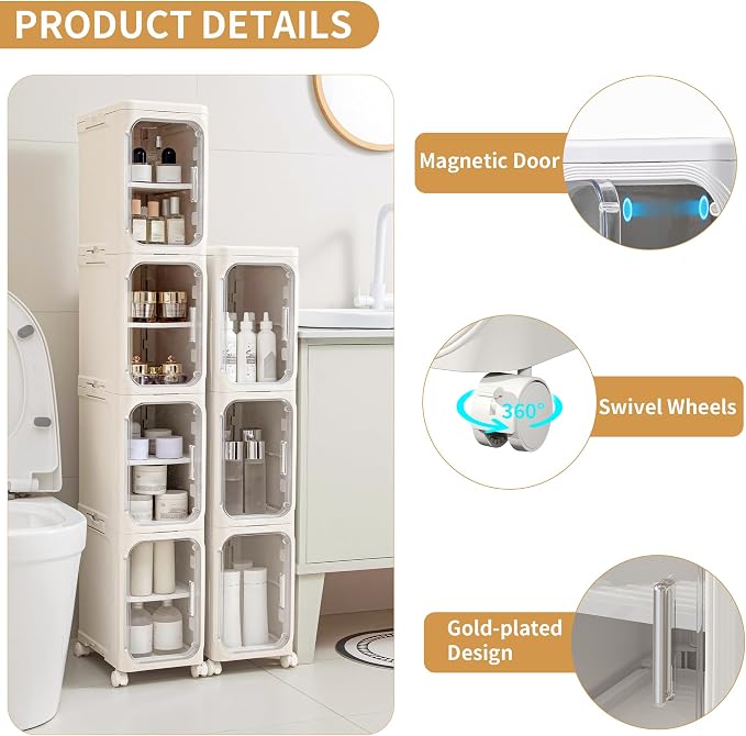 4-Tier Tall Narrow Storage Cabinet, Slim Bathroom Storage Cabinet - Image 4