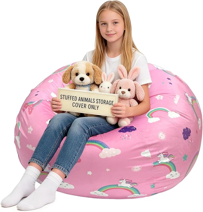 Lukeight Unicorns Stuffed Animals Storage Bean Bag Chair Cover by Lukeight