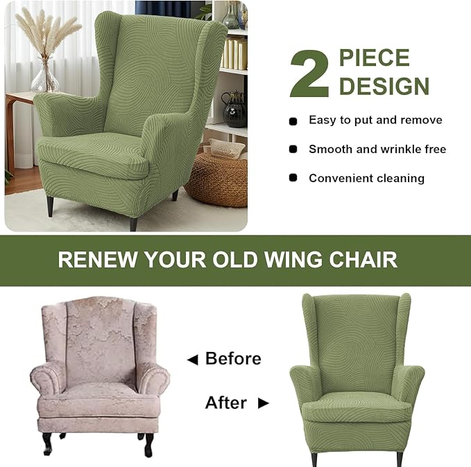 HAOYONG Wing Chair Slipcovers Printed Wingback Chair Covers 2 Pieces Wingback - Image 7