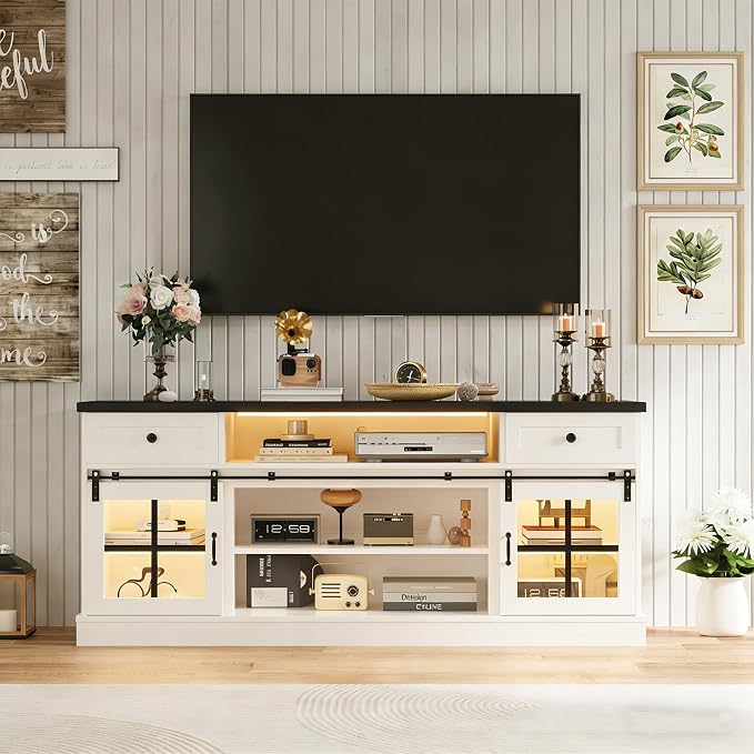 Garvee Farmhouse TV Stand for 80" TVs, Media Console Table by Garvee