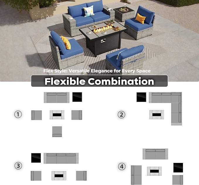 ovios 7 Pieces Patio Furniture Set, Outdoor Wicker Sectional Sofa - Image 7
