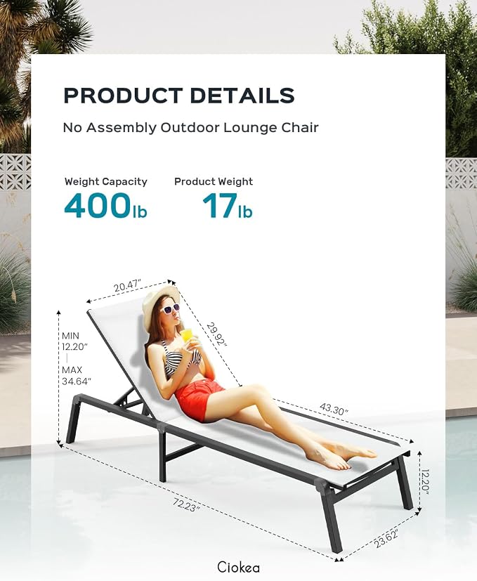 Ciokea Aluminum Foldable Lounge Chairs Set of 2 - Image 2
