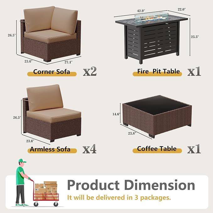 LOUVIXA 8 Piece Outdoor Patio Furniture Set, Outdoor Sectional Sofa - Image 2