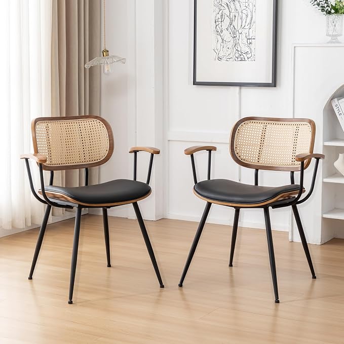 Rattan Dining Room Chairs Set of 2, Mid Century Modern Kitchen Side Chairs by YOUUGIOR