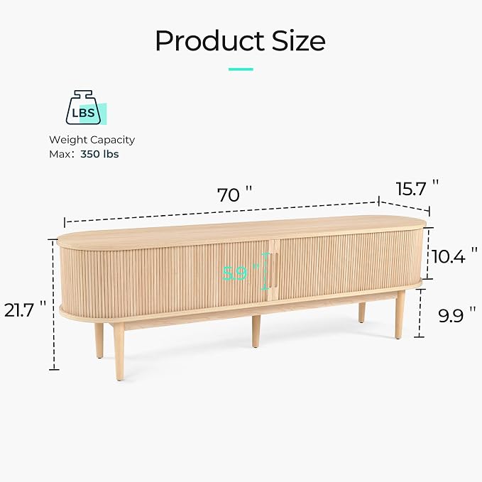 LINSY HOME 70" Fluted TV Stand for TVs up to 80 Inch, Mid Century Modern - Image 3